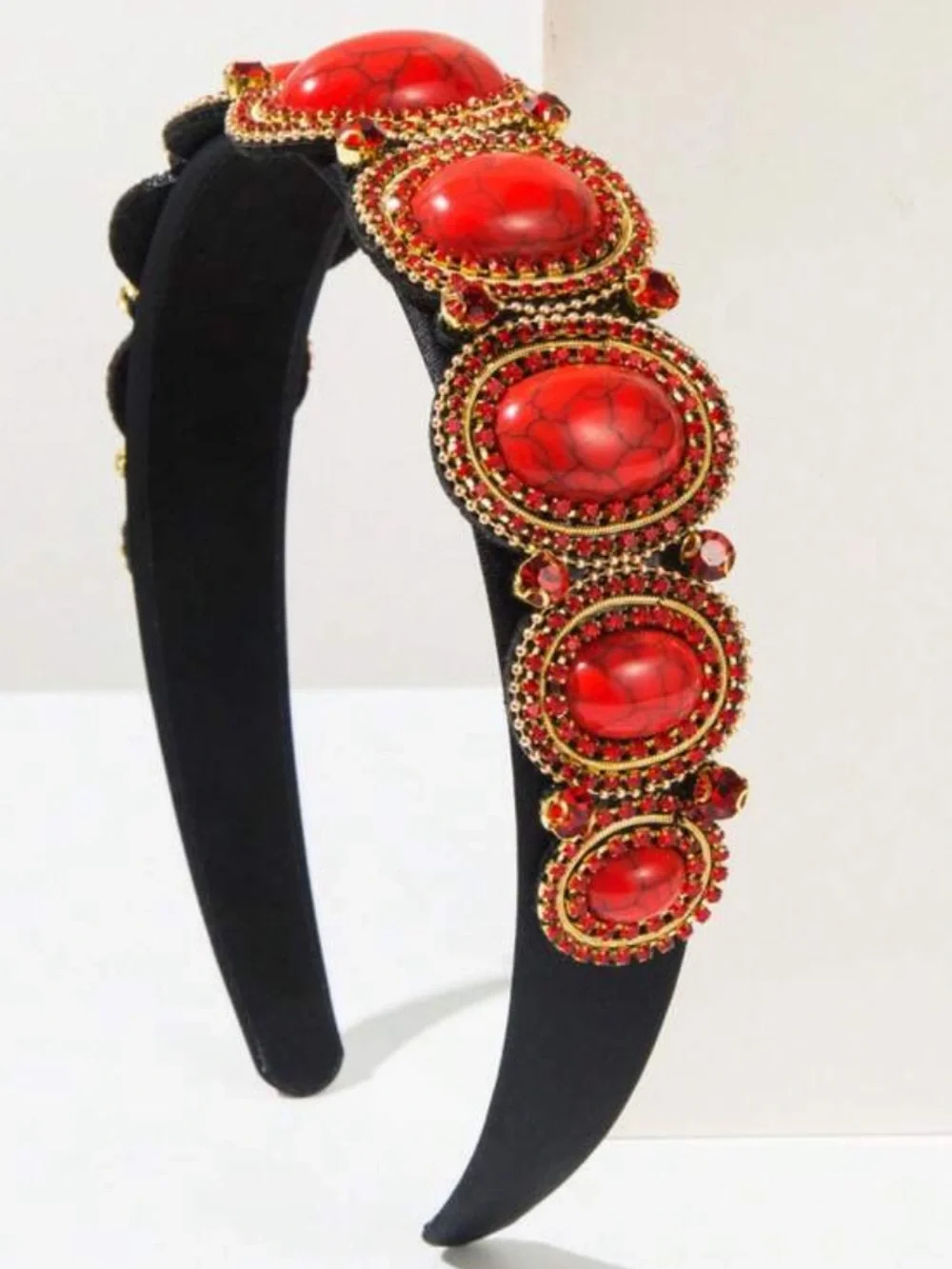 Beaded‎ red fake turquoise headband